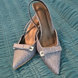 SHEIN Blue Slingback Heels with Kitten Heel